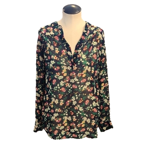 Mossimo Supply Co. Tops - Womens Mossimo navy floral sheer long sleeve top size Small.